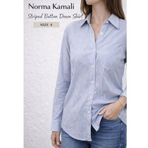 Norma Kamali Striped Button Down Shirt Women Sz 4 Blue White Long Sleeve Classic